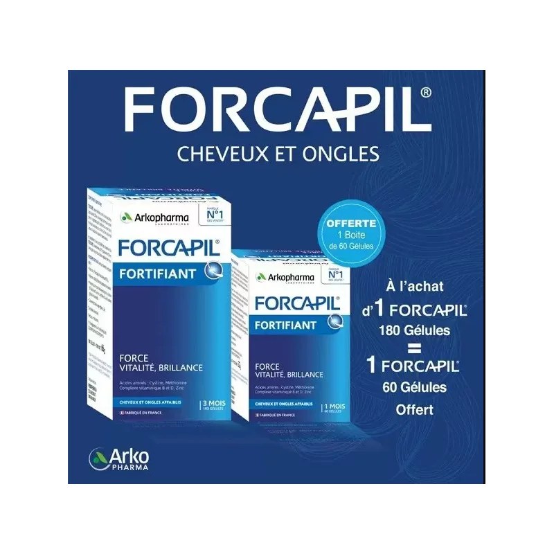 ARKOPHARMA Arkopharma Forcapil Cheveux et Ongles 180 Gélules + 60 Gélules Offert
