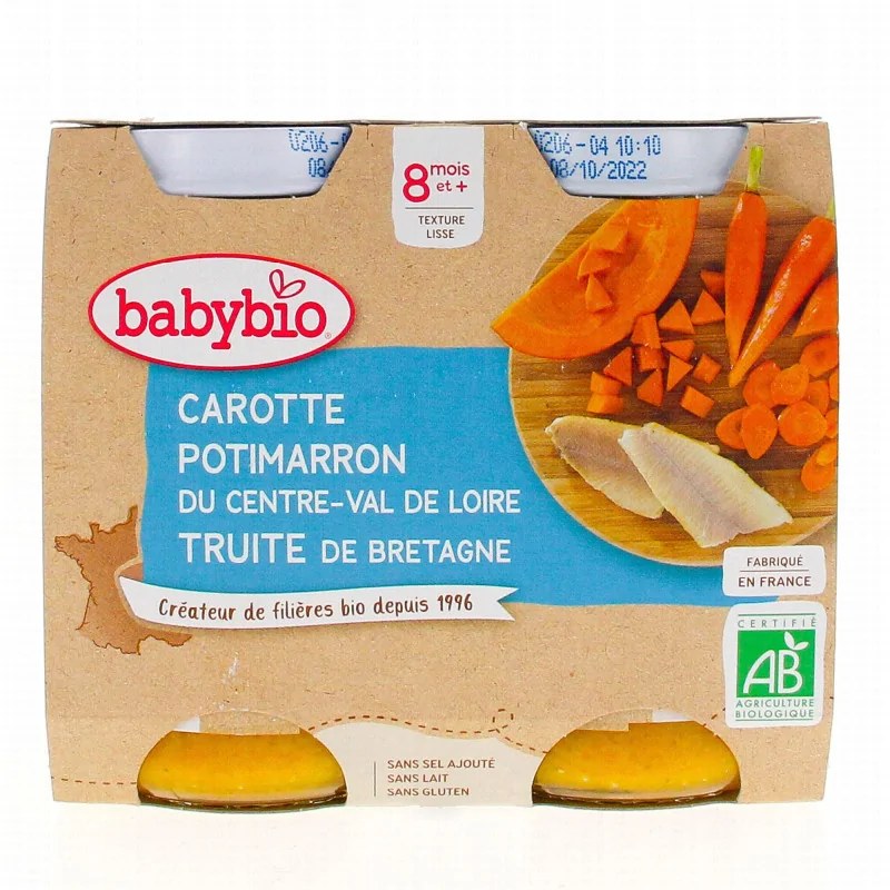 BABYBIO Babybio Carotte Potimarron Truite 2x200g 8m+