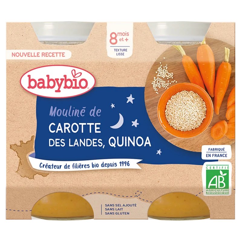 BABYBIO Babybio Mouliné de Carotte des Landes & Quinoa 2x200g