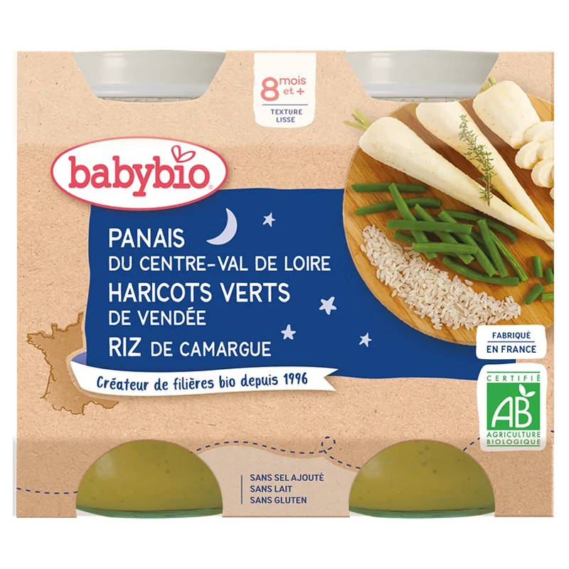 BABYBIO Babybio Panais de Centre-Val de Loire Haricots Verts de Vendée Riz de Camargue 2x200G