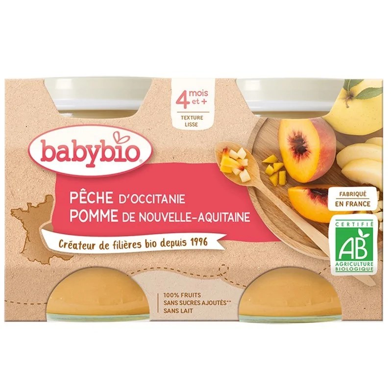 BABYBIO BABYBIO Pêche d'Occitanie Pomme de Nouvelle-Aquitaine 2X130G