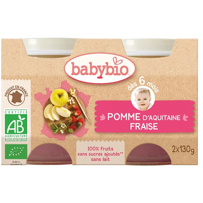 BABYBIO Babybio Pomme d’Aquitaine & Fraise 2X130G