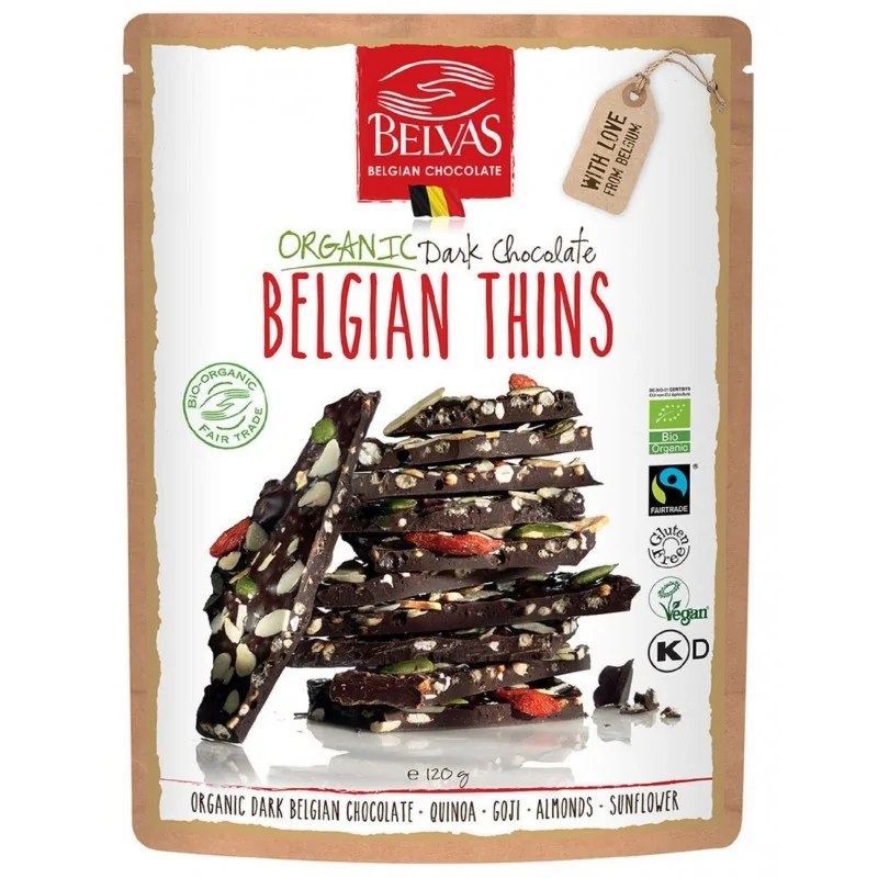 BELVAS BELVAS  CHOCOLAT NOIR CASSE 120 G (Quinoa, goji, amande, les nibs cacao et graines de courge et tournesol)