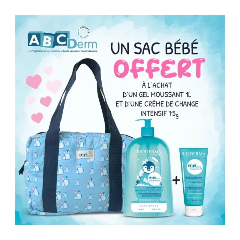 BIODERMA BIODERMA ABCDERM OFFRE GEL MOUSSANT 1LITRE + CHANGE INTENSIF 75G + SAC OFFERT