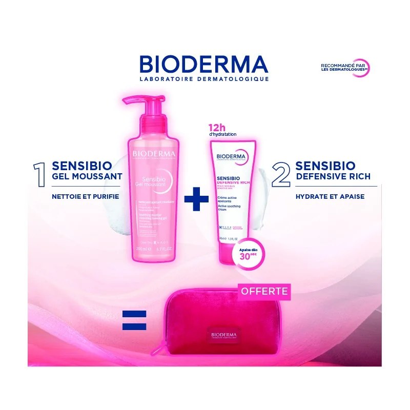 BIODERMA BIODERMA SENSIBIO GEL MOUSSANT 200ML ET Sensibio Defensive Riche ACHETES + TROUSSE OFFERTE