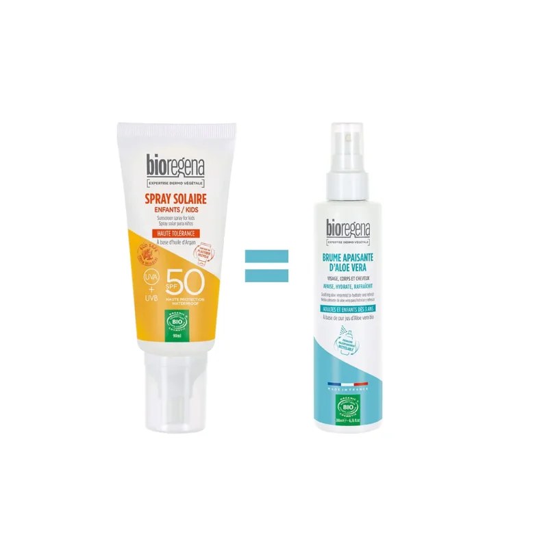 Bioregena BioRegena Ecran Solaire en Spray Enfants Spf50 – 90ml + Brume d’Aloé Véra 200ml Offerte