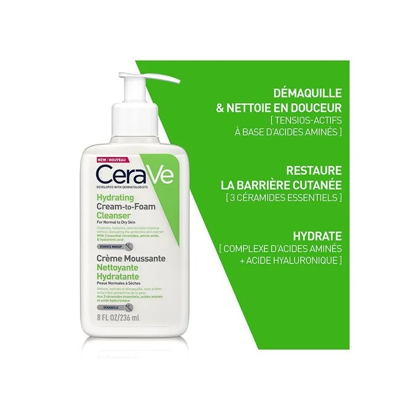 CERAVE   CERAVE CREME MOUSSANTE NETTOYANTE HYDRATANTE PEAUX  SECHES 236ML — vue 3
