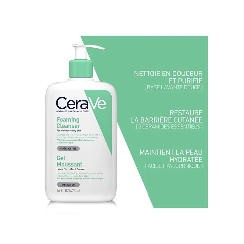 CERAVE   CERAVE GEL MOUSSANT PEAUX NORMALES À GRASSES 473ML