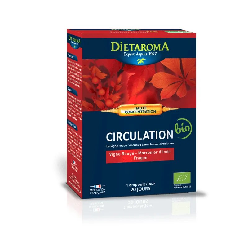 dietaroma Dietaroma CIRCULATION* Vigne rouge, marronnier d'Inde, fragon bio  20 ampoules