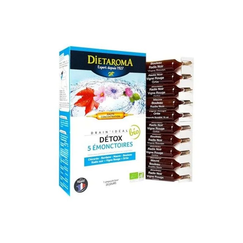 dietaroma DIETAROMA DRAIN IDEAL DETOX 5 EMONCTOIRES BIO 20 AMPOULES