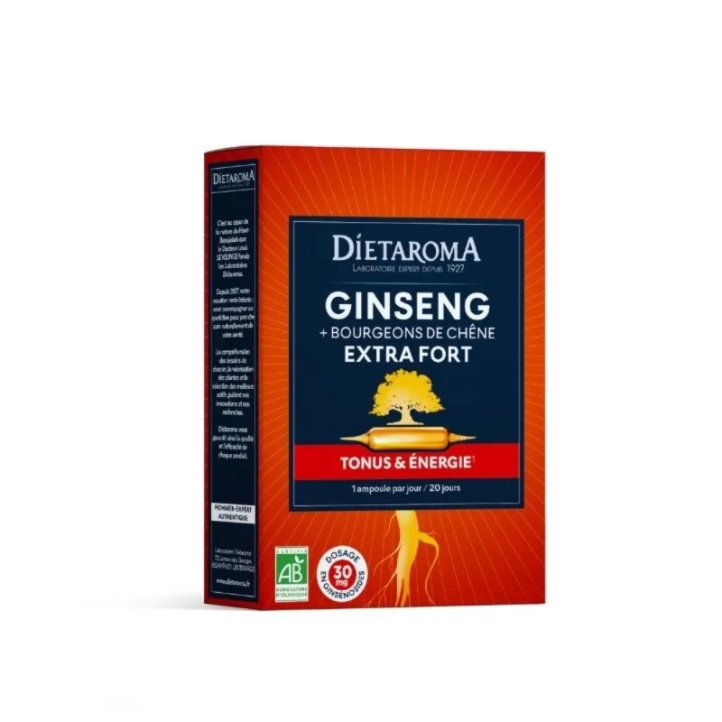 dietaroma DIETAROMA GINSENG EXTRA FORT BIO - TONUS ET VITALITÉ 20 AMPOULES