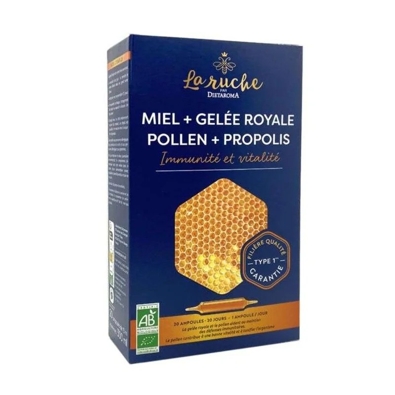 dietaroma DIETAROMA MERVEILLES DE LA RUCHE BIO (gelée royale bio, propolis bio, pollen bio et miel bio) 20 ampoules de 15 ml