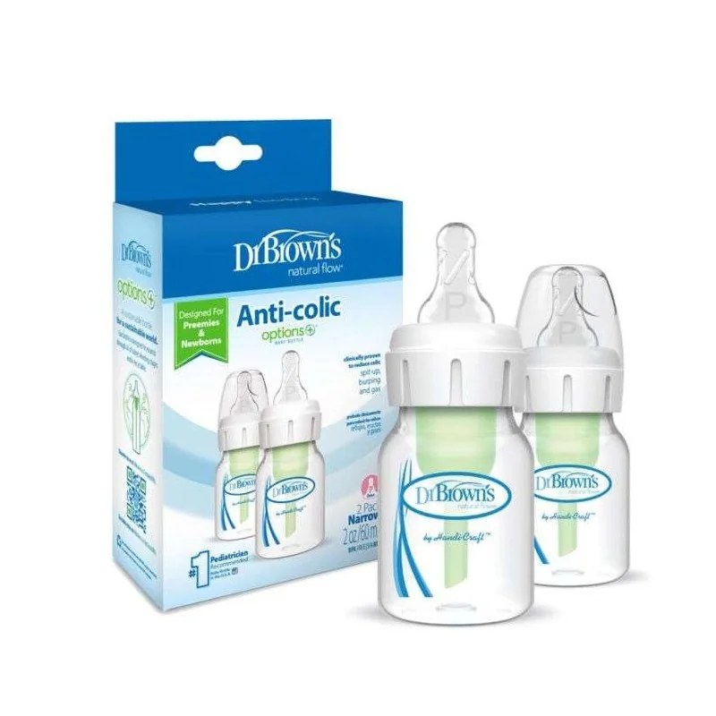 Dr Brown’s DR BROWNS PAQUET DE 2 BIBERONS ANTI COLIC OPTION ETROIT EN VERRE 60 ML+ TETINE