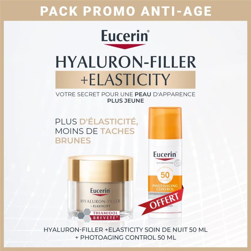 EUCERIN EUCERIN HYALURON-FILLER +ELASTICITY SOIN DE NUIT 50ML Achete + SUN Fluide ANTI-ÂGE 50ML OFFERT