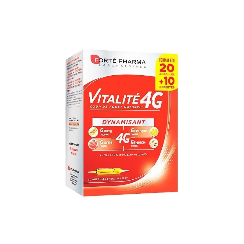 FORTE PHARMA FORTE PHARMA VITALITÉ 4 G DYNAMISANT 30 AMPOULES FORMAT ÉCO (20 + 10 OFFERTES)
