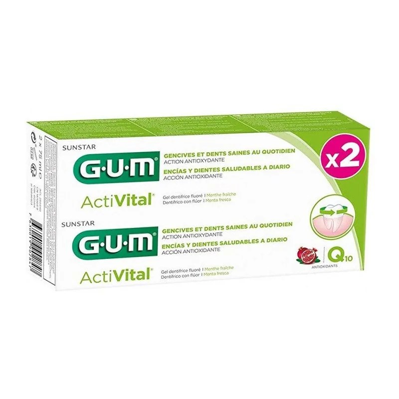 GUM SUNSTAR GUM COFFRET ACTIVITAL DENTIFRICE Q10 LOT DE 2 X 75 ML