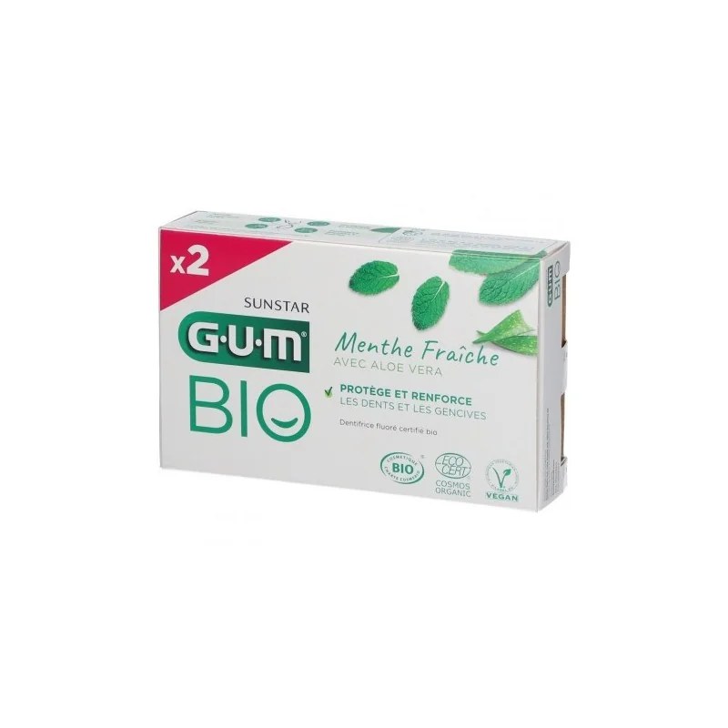 GUM SUNSTAR GUM Dentifrice Menthe Fraîche Aloe Vera Bio Lot de 2 x 75 ml
