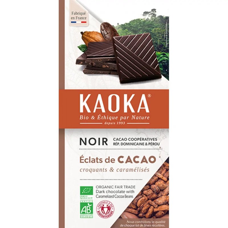KAOKA kaoka TABLETTE DE CHOCOLAT NOIR 61% AVEC DES ECLAT DE FEVES DE CACAO CARAMELISES 100 G