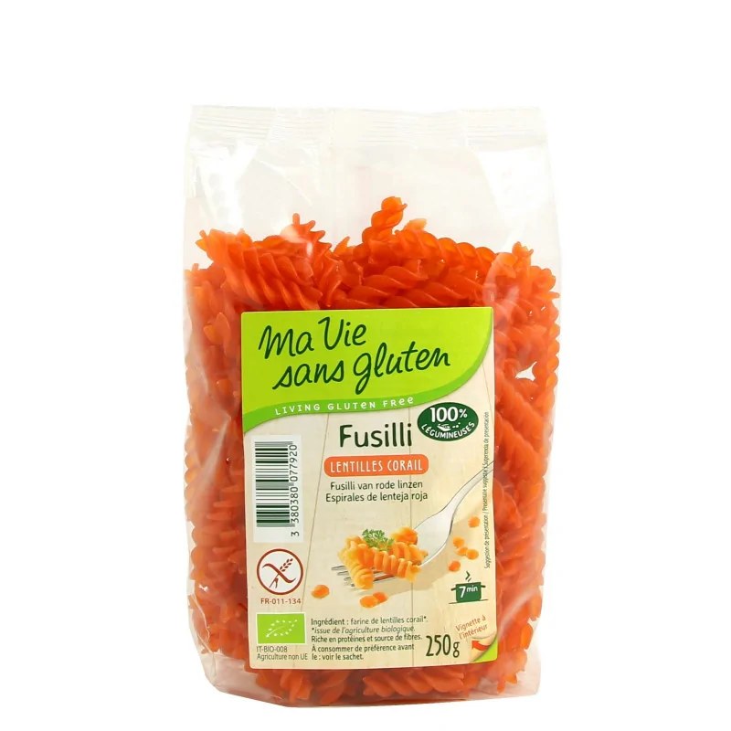 Ma Vie Sans Gluten MA VIE SANS GLUTEN FUSILLI LENTILLES CORAIL 250G