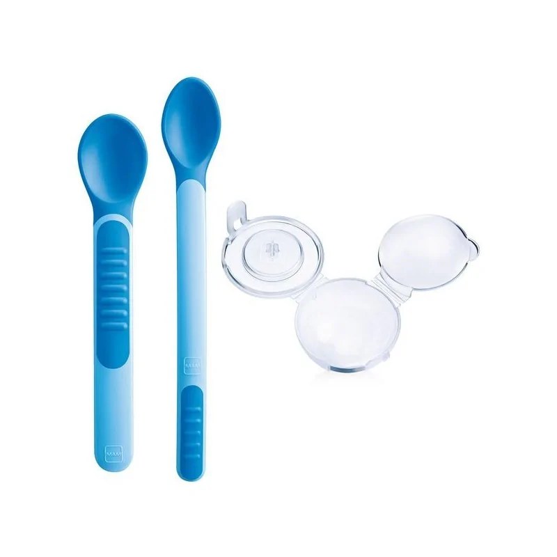 MAM  MAM 2 CUILLÈRES THERMO SENSIBLES + ÉTUI COULEUR BLEU 6+ MOIS
