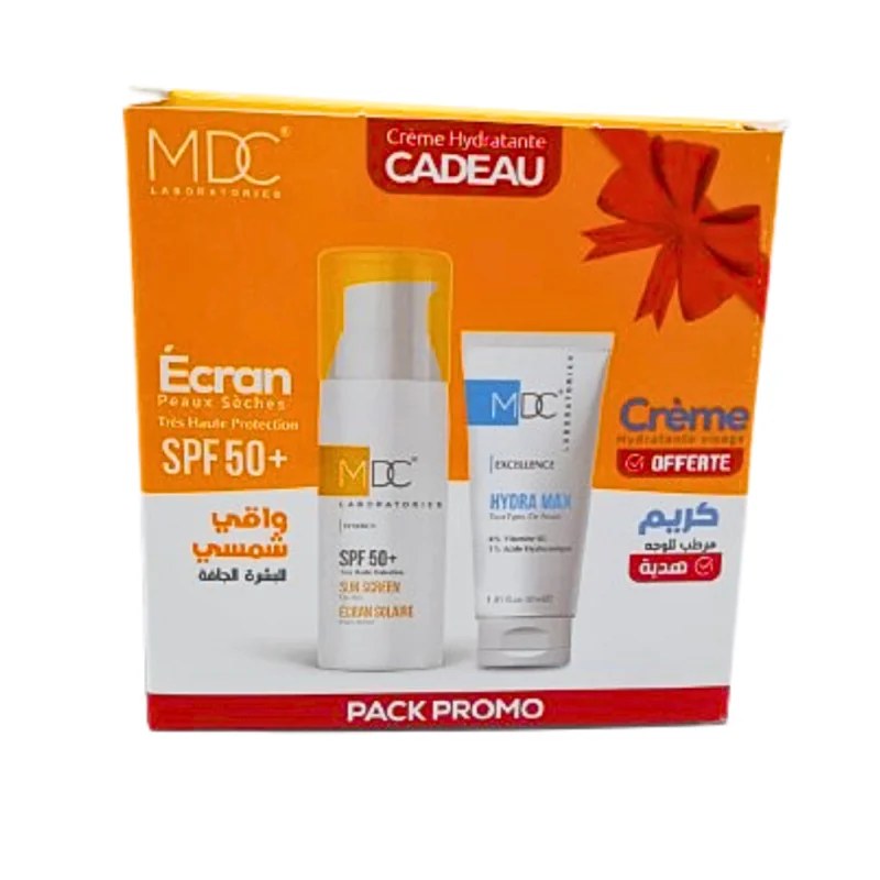 MDC MDC PACK SYNERGY ECRAN SOLAIRE SPF 50+ PEAUX SECHES 50 ML + CREME HYDRATANTE HYDRA MAX 30ML OFFERTE