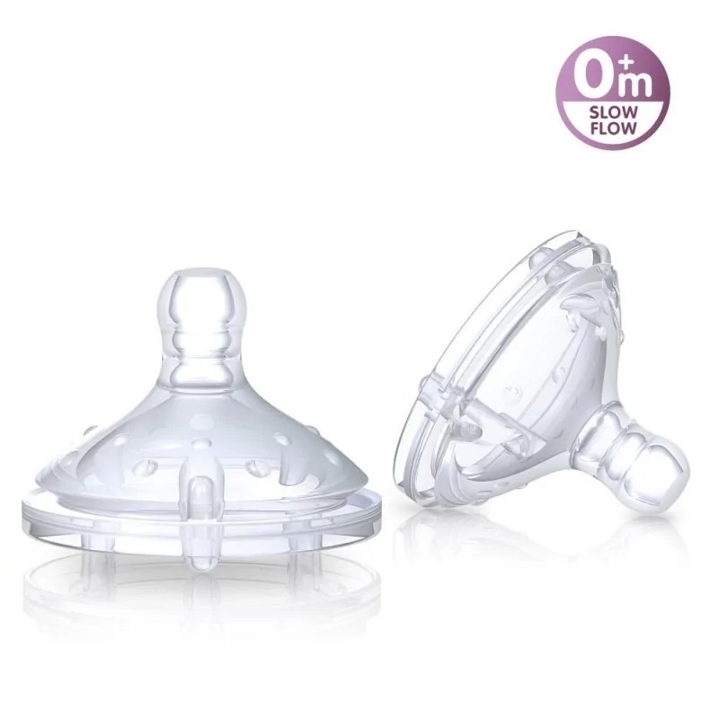 Nûby  NUBY Lot de 2 tétines en Silicone pour biberons à col large anti-colique +0m  ID0015