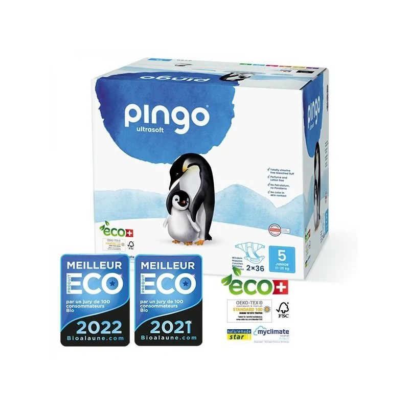 Pingo PINGO COUCHES ÉCOLOGIQUES JETABLES JUNIOR JUMBO TAILLE 5 (11-25KG) 2X36 COUCHES