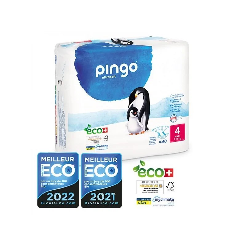 Pingo PINGO COUCHES ÉCOLOGIQUES JETABLES MAXI TAILLE 4 (7-18KG) 40 COUCHES