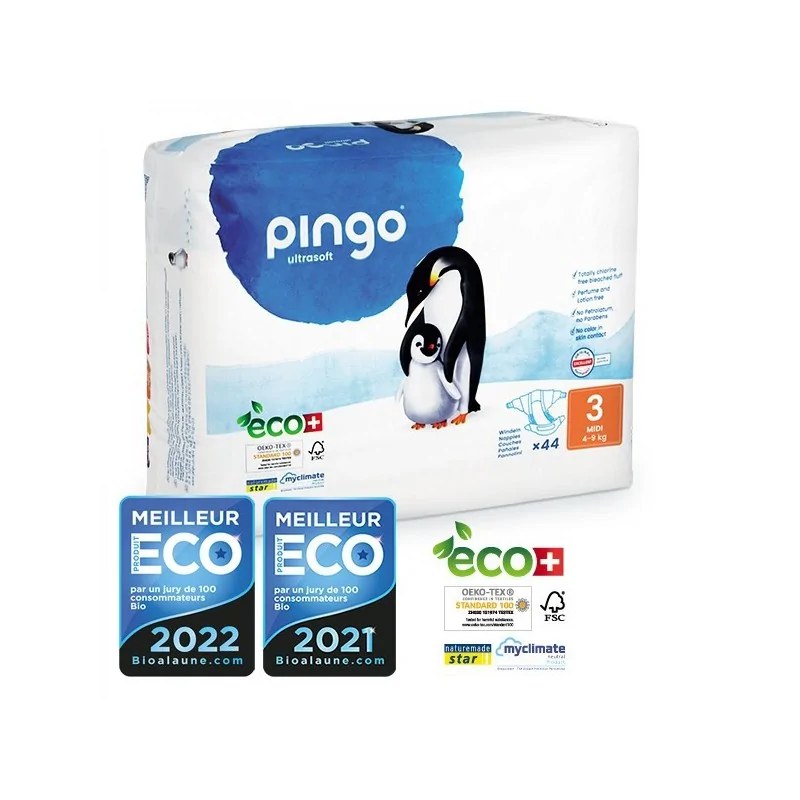 Pingo PINGO COUCHES ÉCOLOGIQUES JETABLES MIDI TAILLE 3 (4-9KG) 44 COUCHES