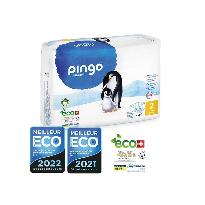 Pingo PINGO COUCHES ÉCOLOGIQUES JETABLES MINI TAILLE 2 (3-6KG) 42 COUCHES