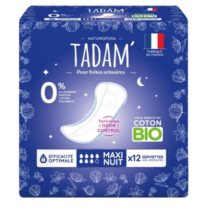 TADAM' TADAM' SERVIETTES ECOLOGIQUES FUITES URINAIRES NUIT 12U