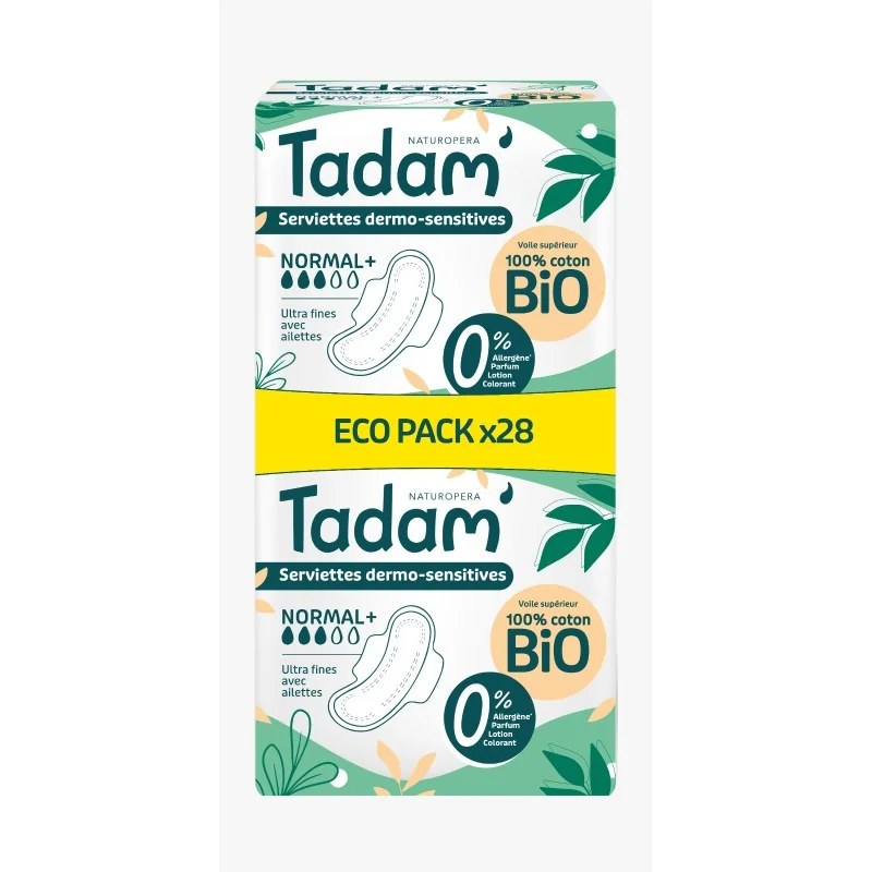 TADAM' TADAM' SERVIETTES ULTRA FINES AVEC AILETTES NORMAL+ x14 x2 PACK PROMO