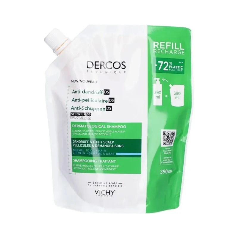VICHY VICHY DERCOS ANTI PELLICULAIRE SHAMPOING CHEVEUX GRAS RECHARGE 390 ML