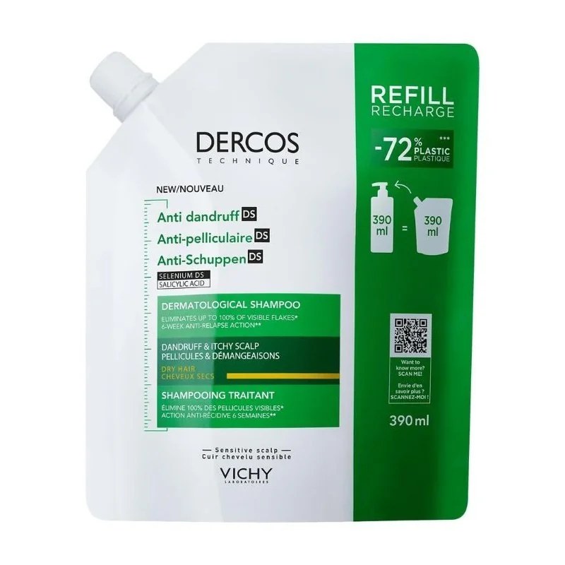 VICHY VICHY DERCOS SHAMPOING DERMATOLOGIQUE ANTI PELLICULAIRE DS CHEVEUX SECS RECHARGE 390 ML