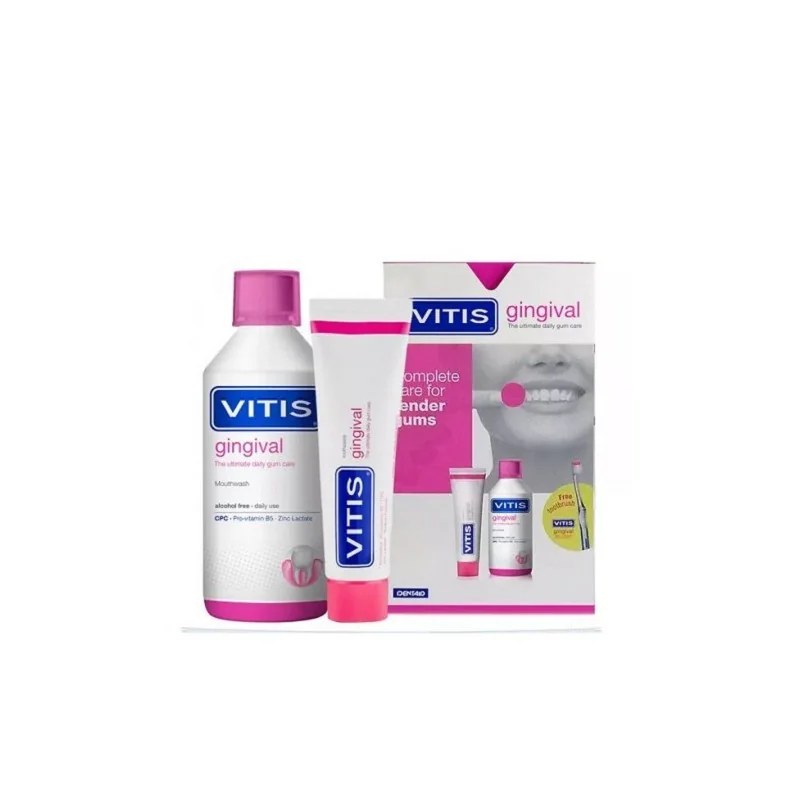 Vitis Vitis Gingival Dentifrice 75ml + Bain de Bouche 500ml ACHETE + Brosse à Dent Offert
